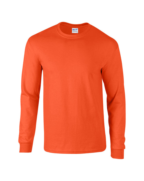 Front and Blank view of the Gildan Adult 50/50 Long-Sleeve T-Shirt