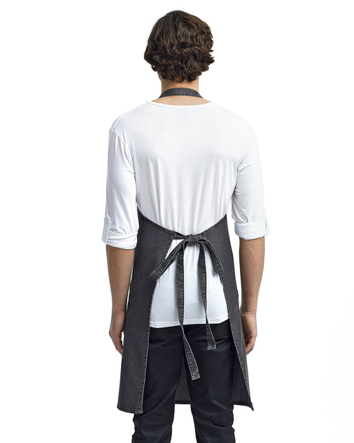 Rear view of the Unisex Jeans Stitch Denim Bib Apron