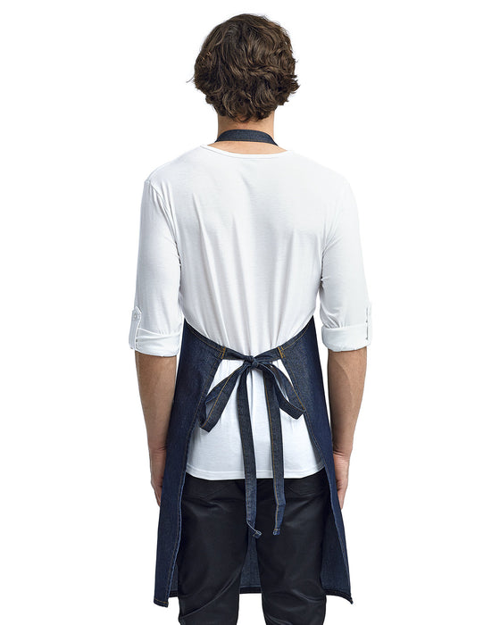 Rear view of the Unisex Jeans Stitch Denim Bib Apron