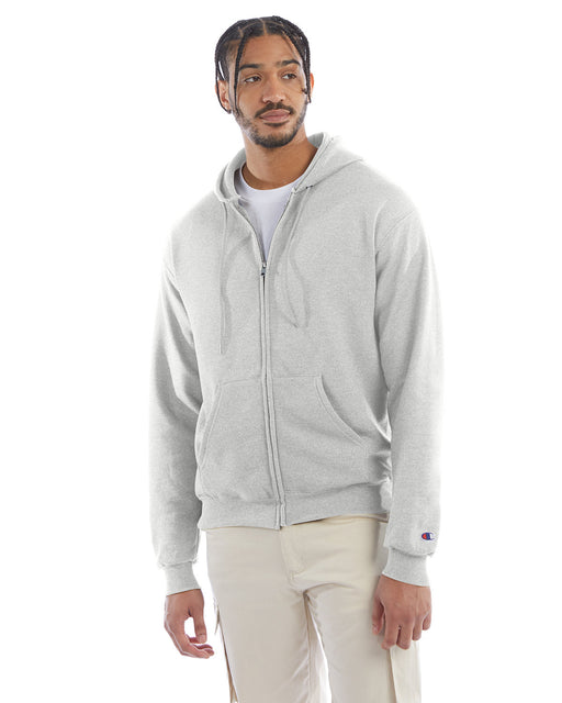 Front and Primary view of the Champion Adult Powerblend® Full-Zip Hooded Sweatshirt