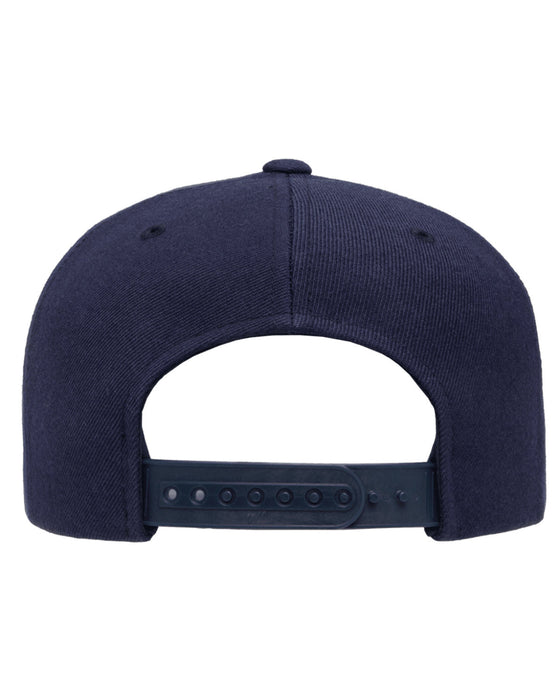 Rear view of the Yupoong Adult 5-Panel Structured Flat Visor Classic Snapback Cap