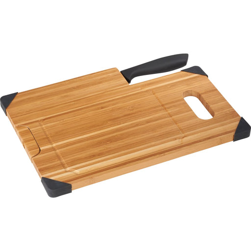 Front view of the Bamboo Cutting Board with Knife