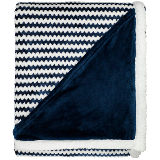 Front and Decorated view of the Field &amp; Co.&#174; Chevron Striped Sherpa Blanket