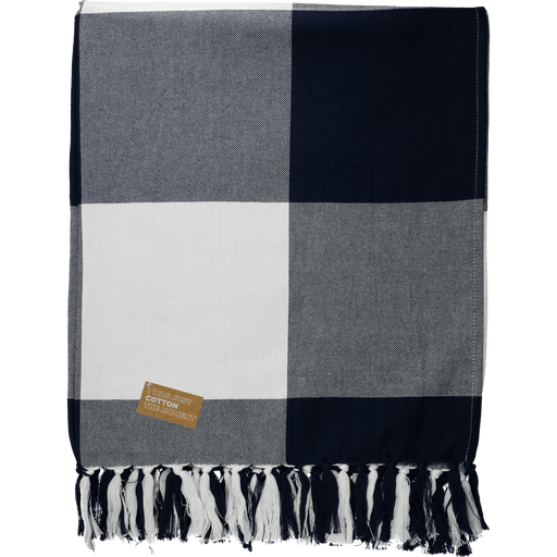 Front and Decorated view of the Field &amp; Co. 100% Organic Cotton Check Throw Blanke