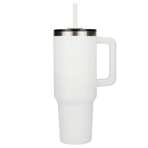 Front and Decorated view of the Pinnacle Recycled Travel Tumbler with Straw 40oz