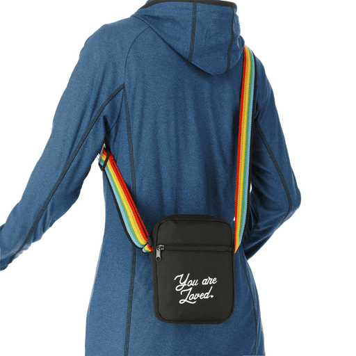 Front and Decorated view of the Rainbow RPET Crossbody Tote