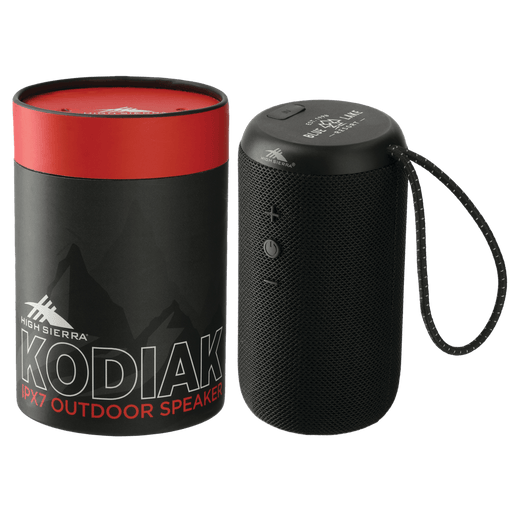 Front and Decorated view of the High Sierra Kodiak IPX7 Outdoor Bluetooth Speaker