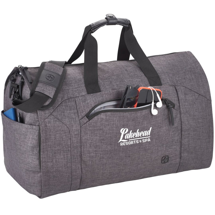 Front and Decorated view of the Wenger Getaway 20&quot; RPET Garment Duffel