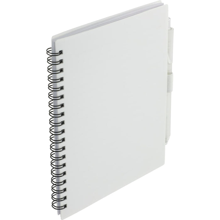 Front and Decorated view of the 5.5” x 7” FSC Recycled Spiral Notebook w/ RPET Pe