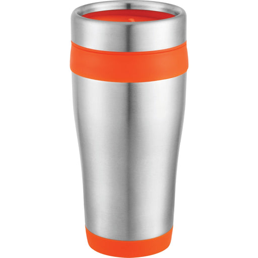 Front and Decorated view of the Carmel 16oz Travel Tumbler