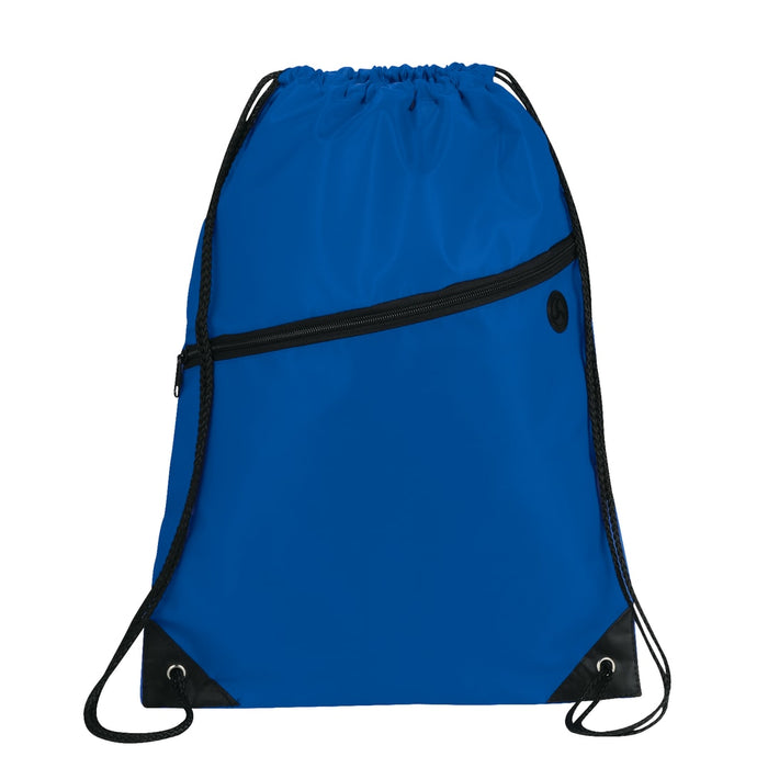 Front and Decorated view of the Robin Drawstring Bag