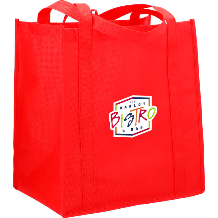 Front and Decorated view of the Little Juno Non-Woven Grocery Tote