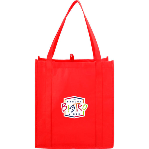 Front and Decorated view of the Little Juno Non-Woven Grocery Tote